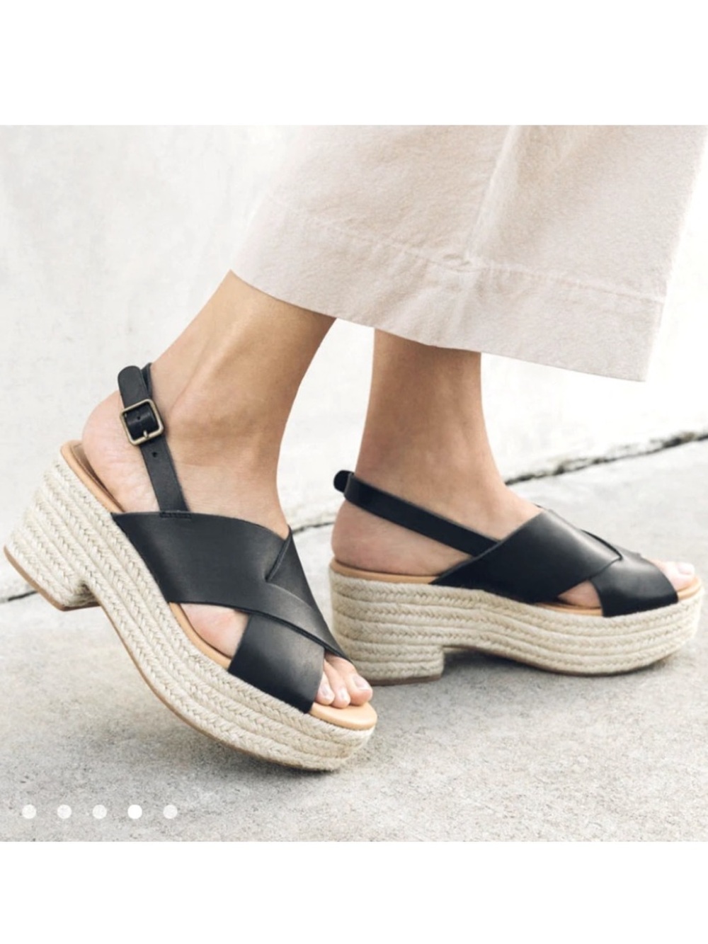 Soludos Amalfi Black Leather Espadrille Platforms